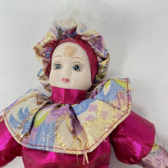 Vintage Venetian Porcelain Harlequin Dolls Painted Face Metallic 9" Collectible - Picture 9 of 12